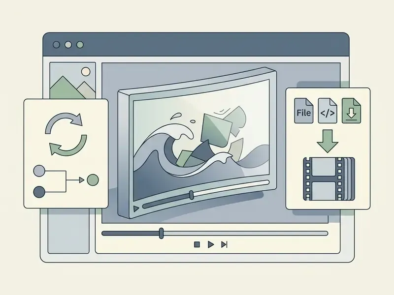 Video player interface showing a preview window with a refresh icon and file export options