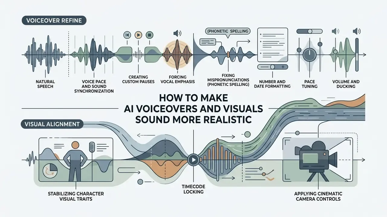 Diagram illustrating techniques for refining audio waveforms and aligning visual elements in video editing