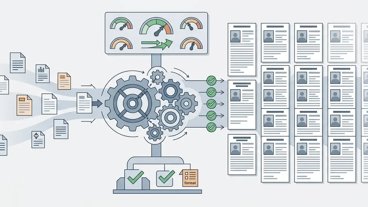 Multiple documents feeding into a central gear system to output a series of uniform formatted notices