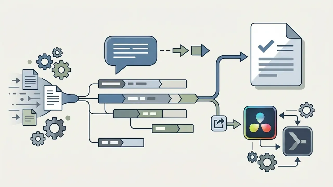 Data processing pipeline converting inputs into exported MP4 files or NLE project formats for editing