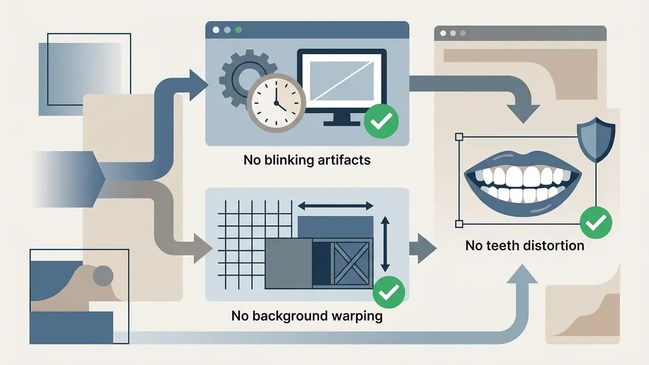 Icons showing how negative constraints stabilize video outputs by preventing artifacts and distortion