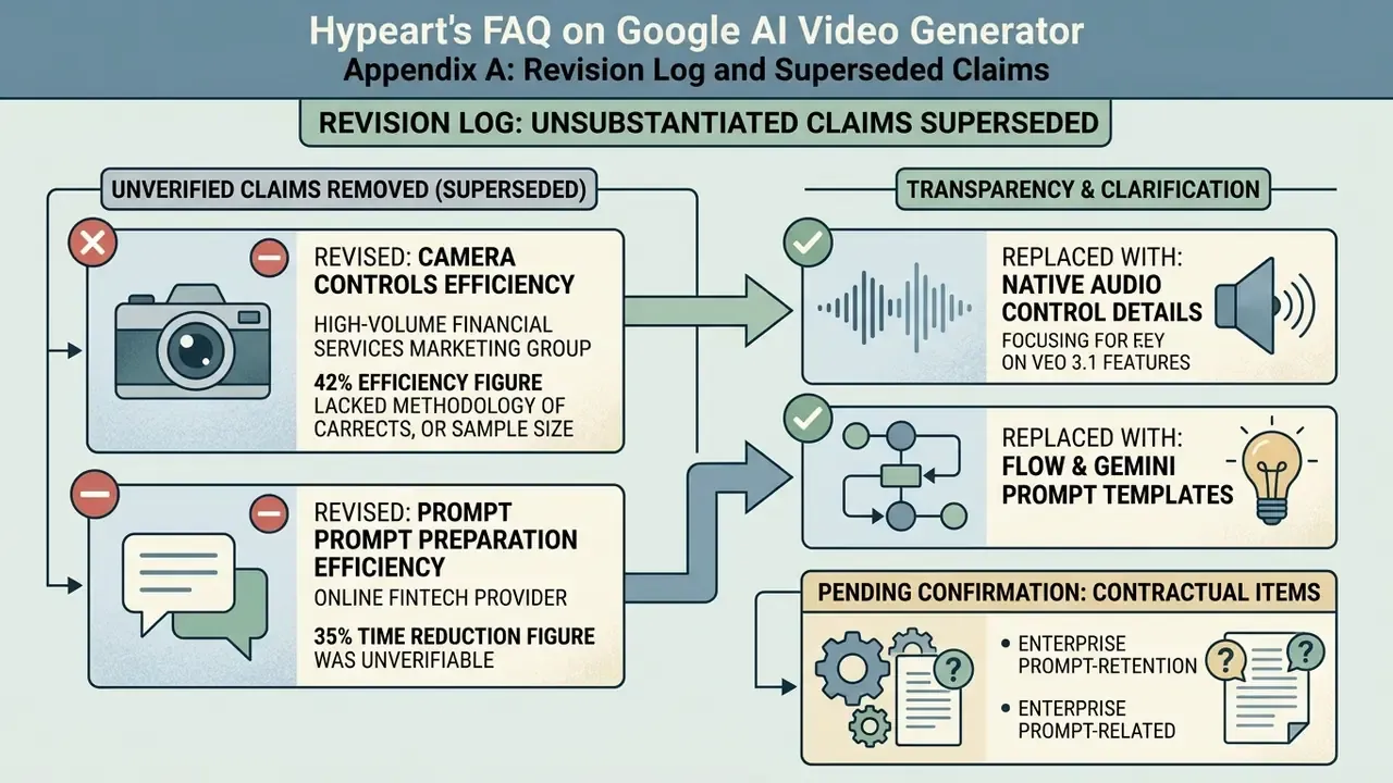 Table showing removed unverified claims replaced by clarified audio control and prompt template details