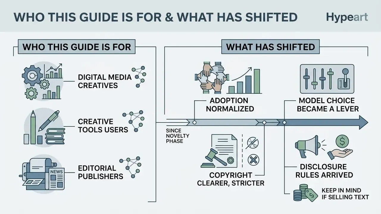 Infographic showing three target audiences alongside four key industry shifts since the novelty phase