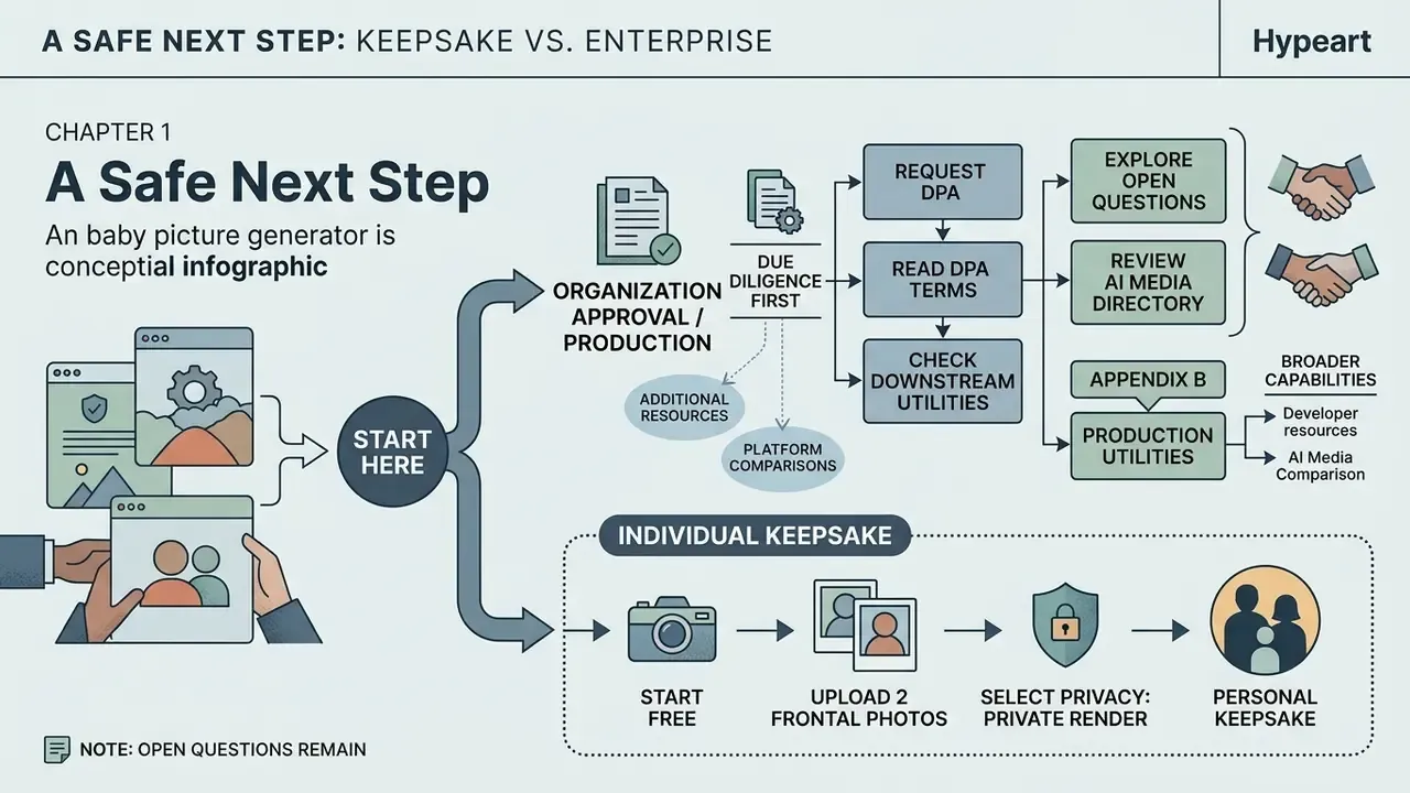 Flowchart contrasting organizational approval processes with individual keepsake photo workflows