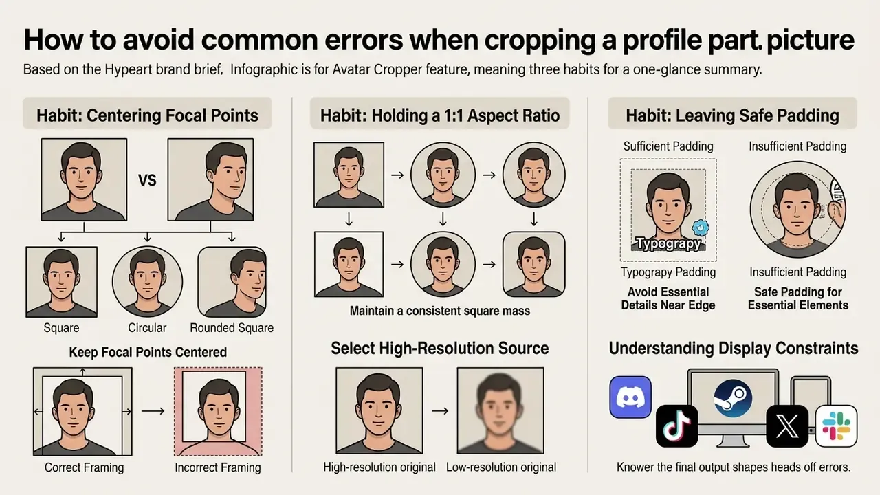 Visual guide showing three habits for proper image framing including centering and aspect ratio