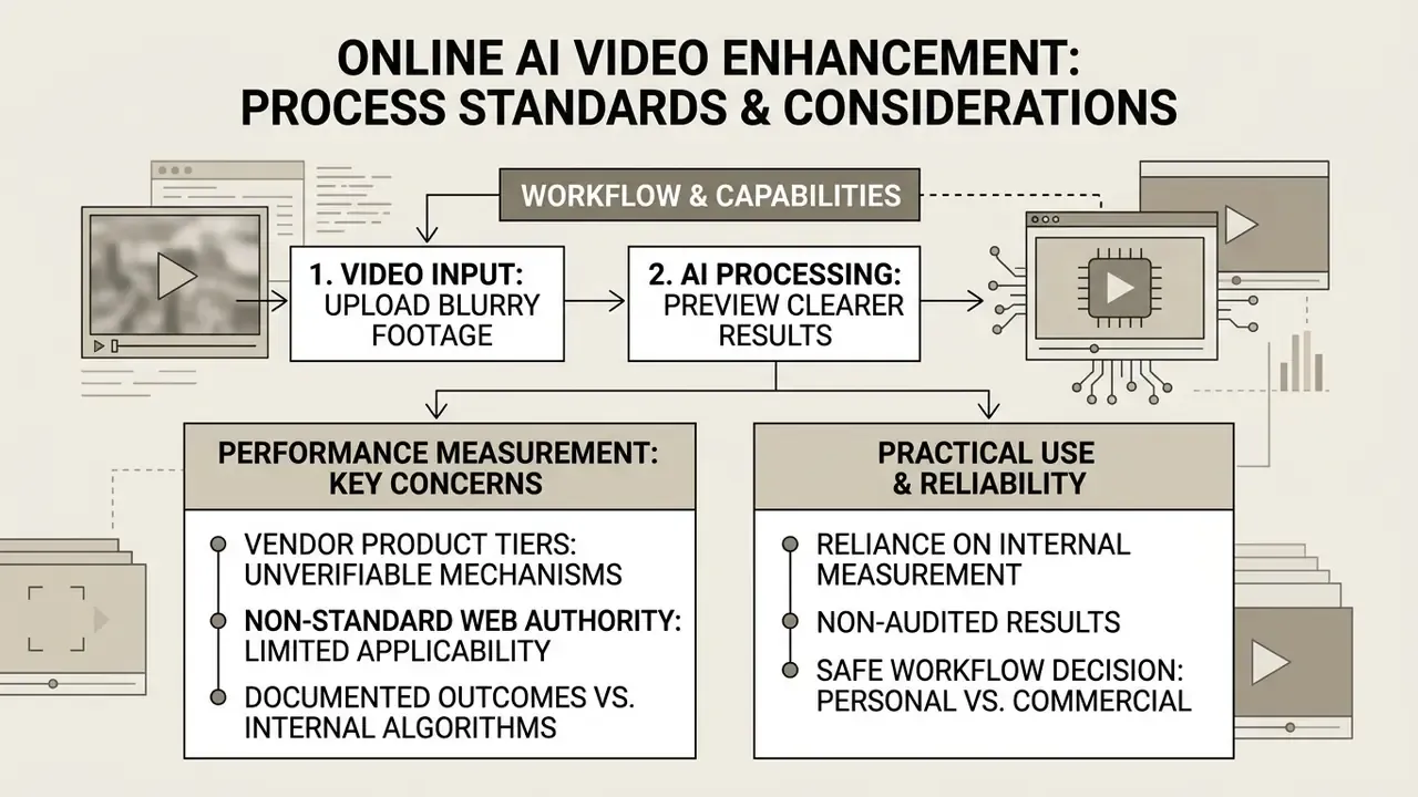 Diagram detailing the workflow and reliability considerations for using AI to unblur video online free