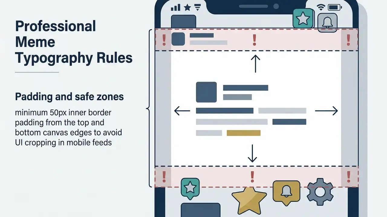 Smartphone screen showing safe zone boundaries with arrows indicating required padding for UI elements