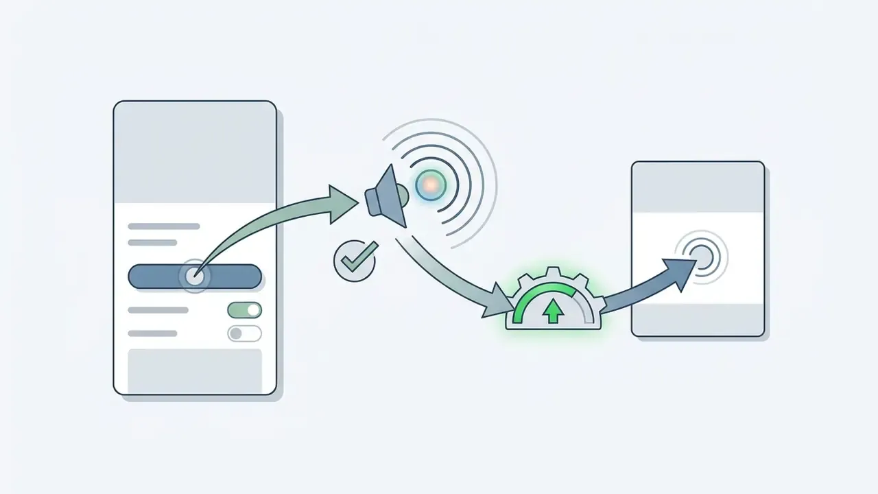Smartphone interface triggering a sound effect through a gear mechanism to a digital button press