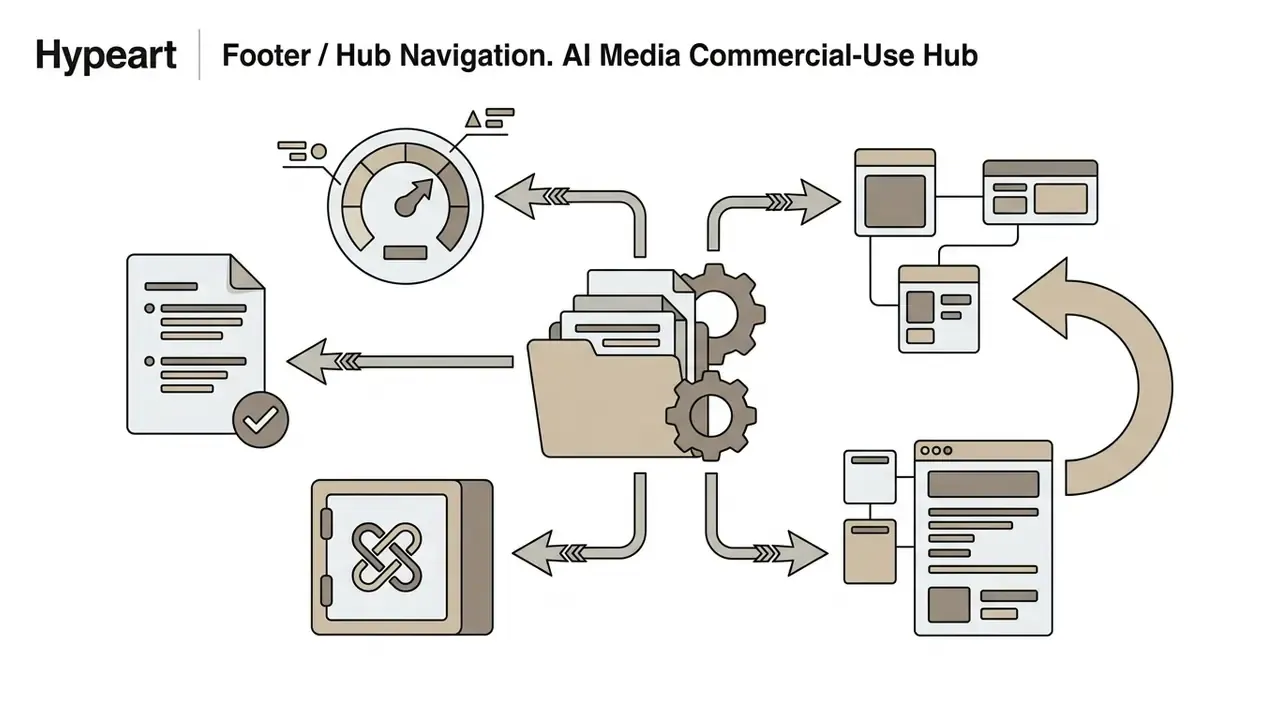 Central folder and gears icon connected to a gauge, a secure vault, and various document workflows