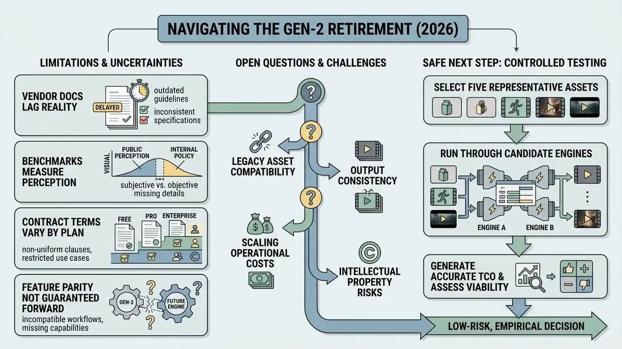 Summary of risks and testing steps for transitioning away from legacy AI video generation platforms