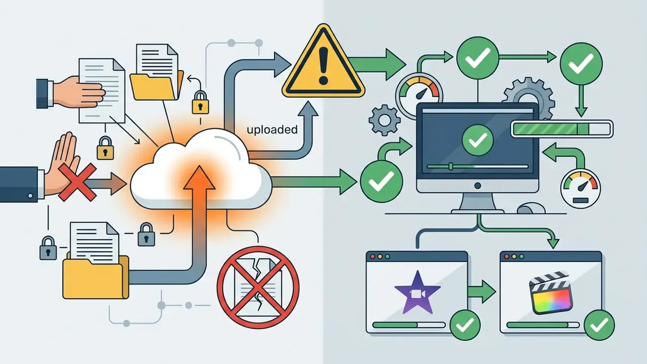 Comparison between cloud-based video uploads and local processing in iMovie or Final Cut Pro