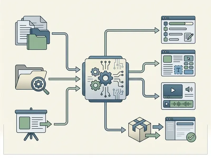 Central processing unit receiving various document inputs to generate multimedia course assets