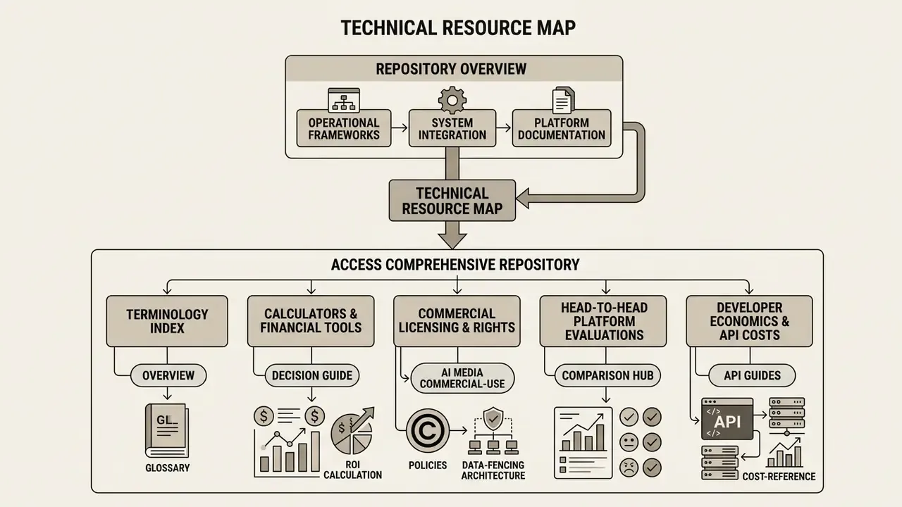 Navigation map connecting repository overviews to specific technical guides and decision tools