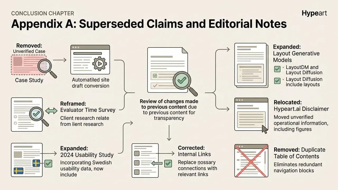 Flowchart documenting editorial revisions to guide content through removed, reframed, and expanded updates