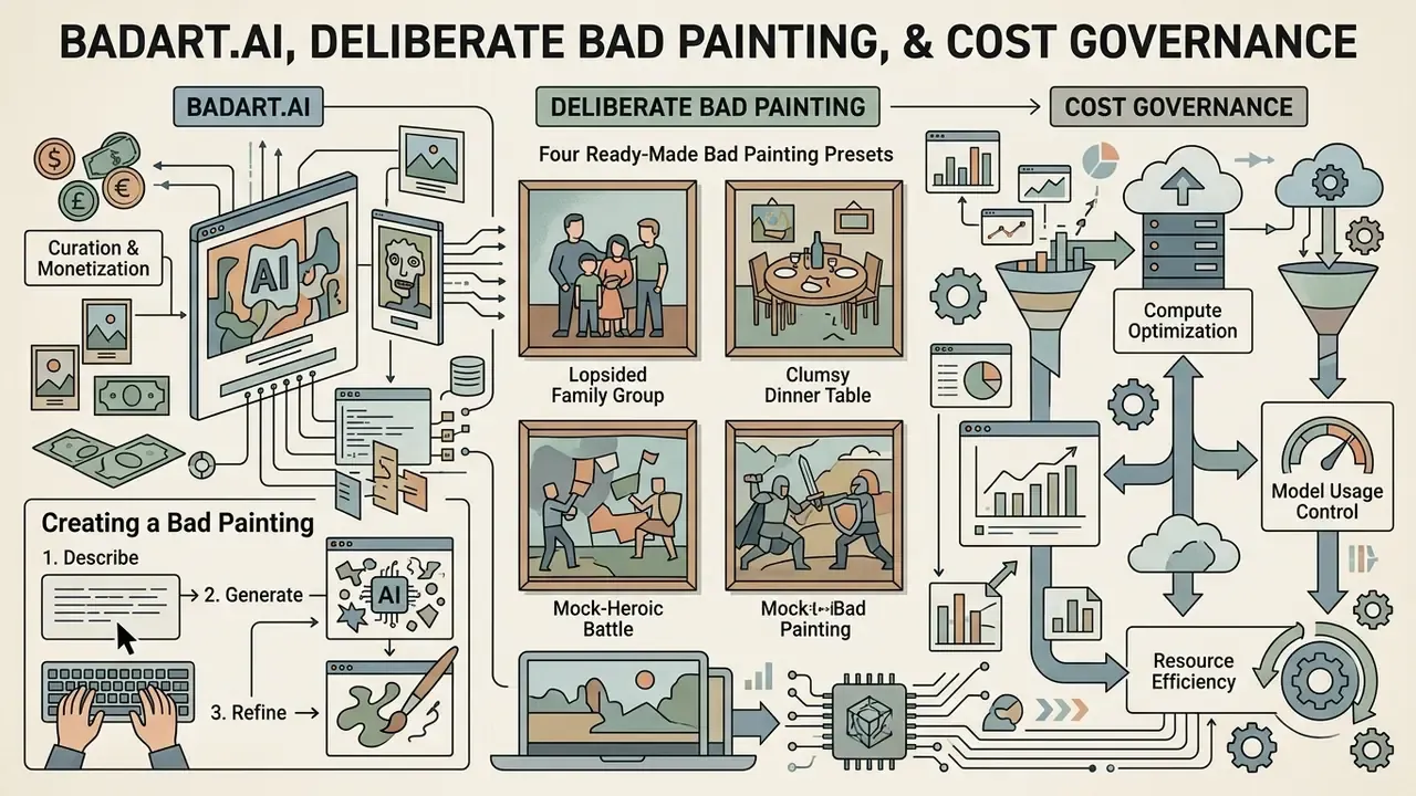 Diagram showing the process of creating and managing digital art through generation and cost control steps