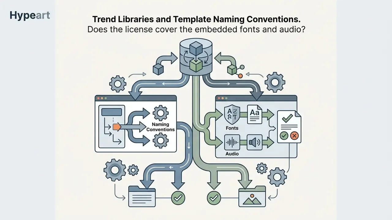 Central database feeding into windows for naming conventions and font or audio licensing verification