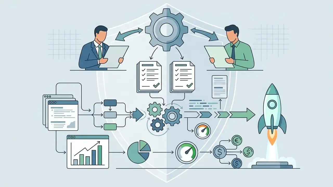 Professionals reviewing documents linked to financial metrics and a rocket launch for Luma Dream Machine
