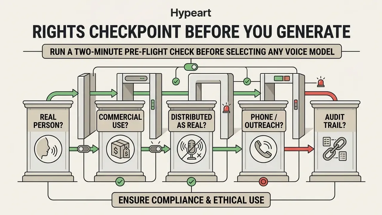 Checklist of five legal and ethical questions for users of an ai celebrity voice generator