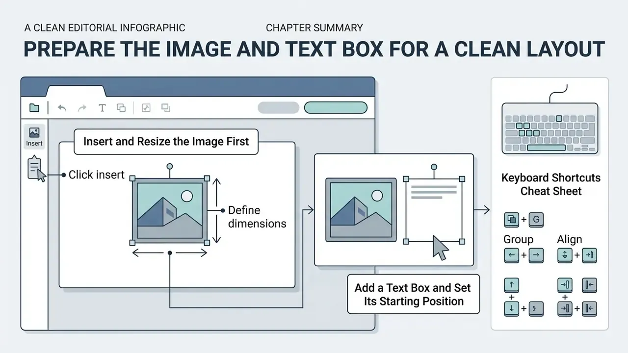 Step-by-step guide showing how to insert an image and position a text box for a clean layout
