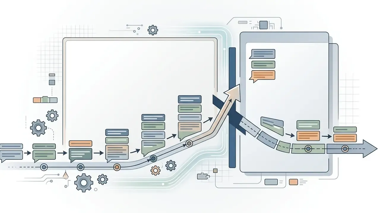 Linear process flow showing data accumulation and truncation as messages move through a digital interface