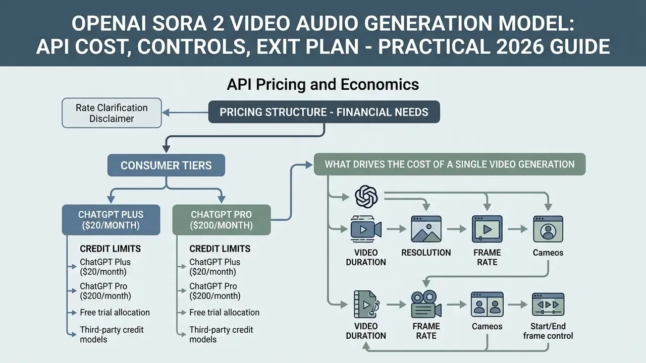 Flowchart breaking down OpenAI Sora 2 consumer subscription tiers and factors influencing generation costs