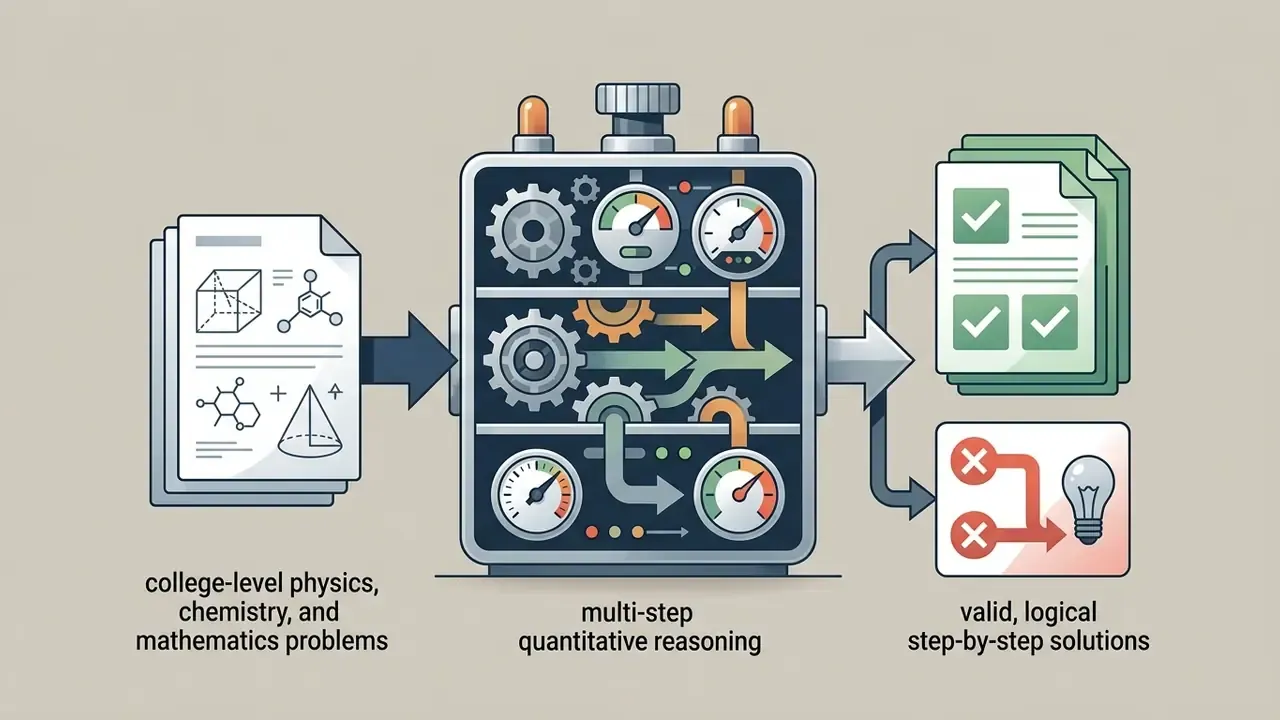 Mechanical engine processing academic problems into step-by-step solutions for an AI homework helper