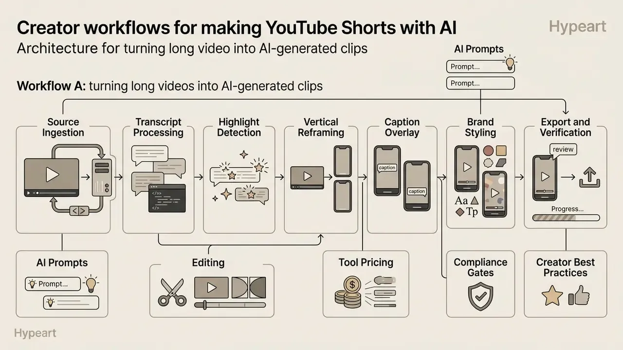 Step-by-step diagram showing the process of repurposing long-form video content into vertical clips