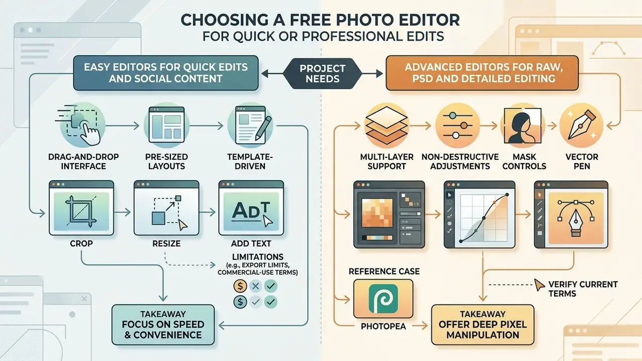 Comparison chart contrasting features of quick web-based editors against advanced professional software