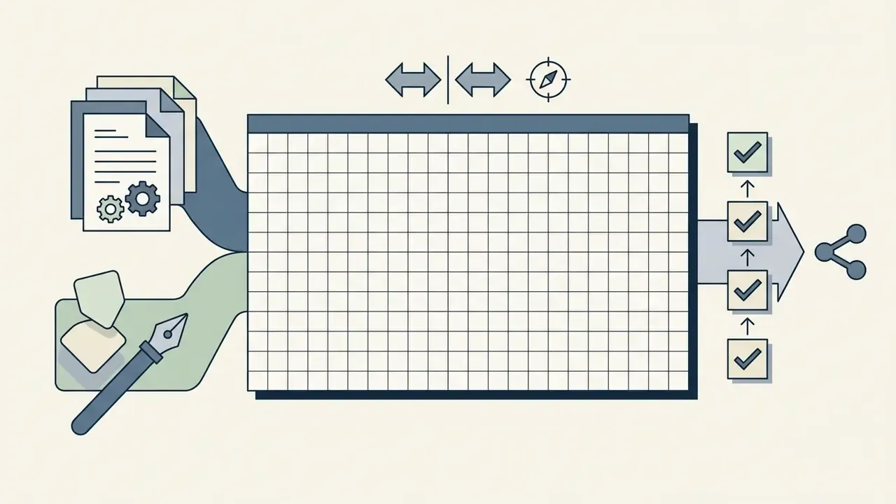 Empty grid canvas receiving design inputs from document and pen tools before export to social media