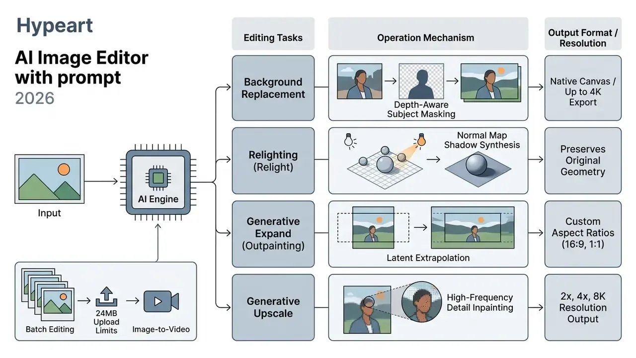 Technical diagram detailing four distinct image processing workflows and their output specifications