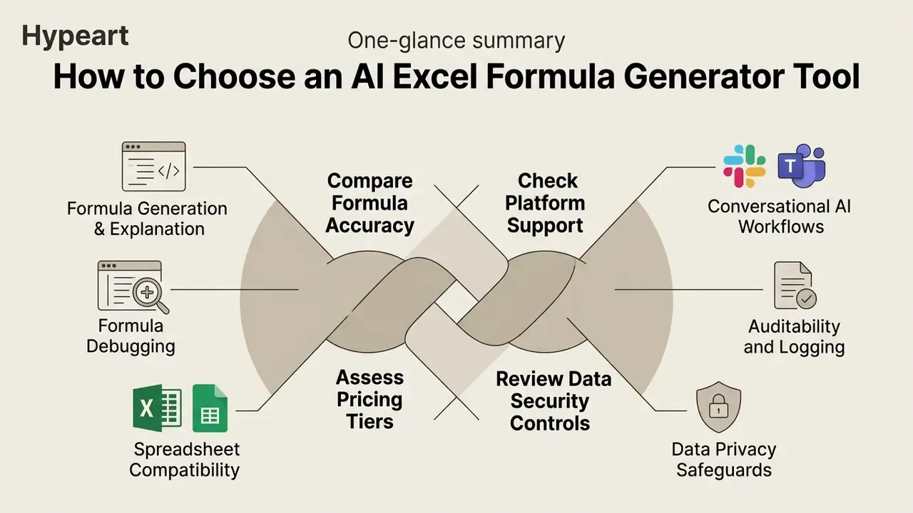 Intertwined diagram illustrating key evaluation criteria like accuracy, platform support, and security controls