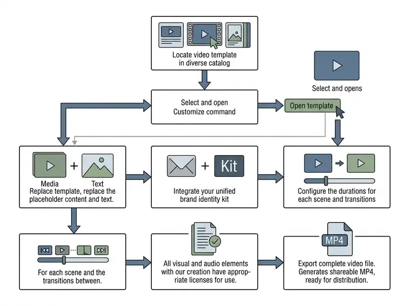 Flowchart illustrating the sequential process of customizing and exporting a digital video project