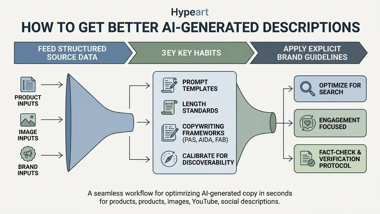 Funnel diagram showing inputs, key habits, and optimization goals for creating marketing content