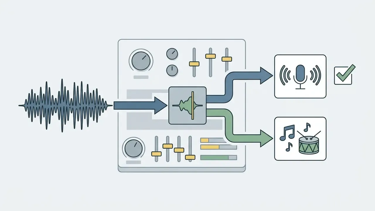 Audio waveform splitting into separate vocal and instrumental tracks within the CapCut video editor