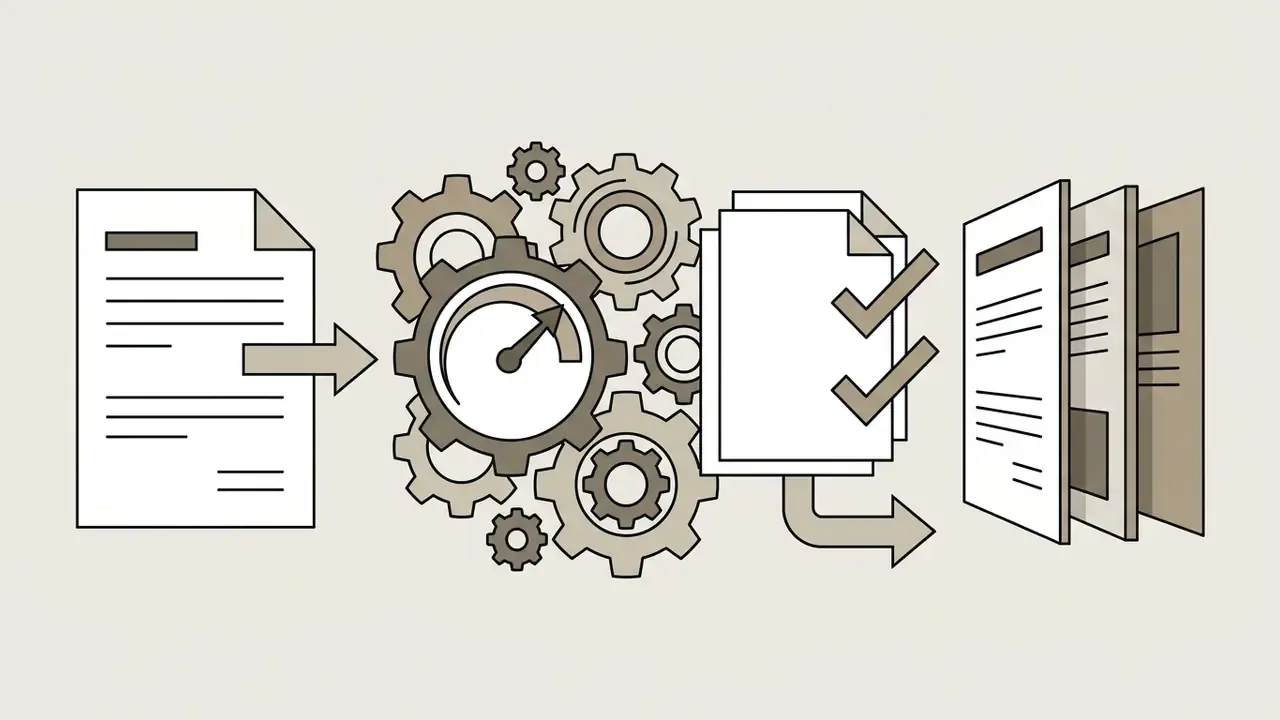 Document moving through a gear mechanism to become a verified set of files