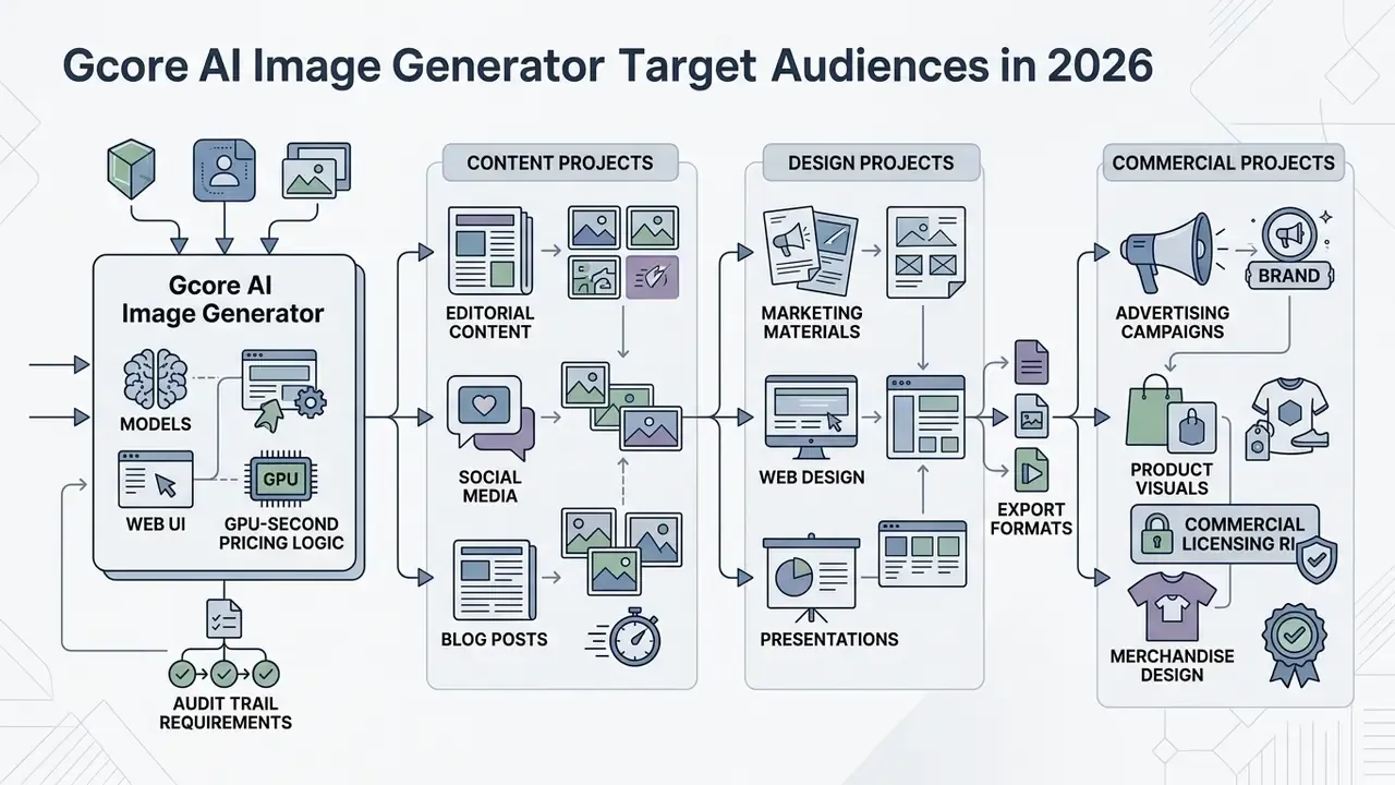 Diagram showing how generated visuals are applied to content, design, and commercial project workflows