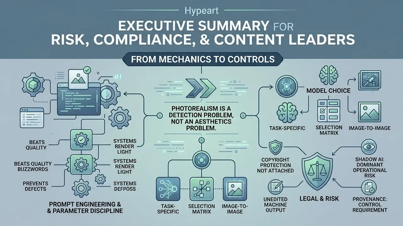 Infographic showing the transition from AI mechanics to risk controls for content leaders