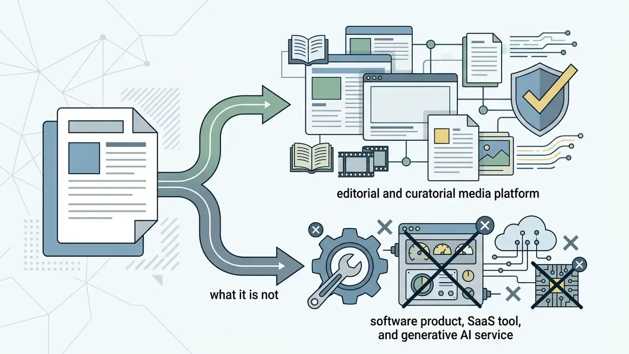 Diagram contrasting Hypeart as a media platform against software, SaaS tools, and generative AI services