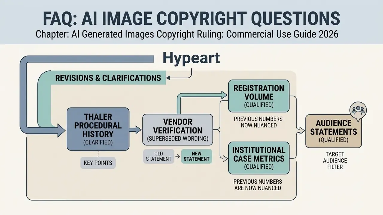 Summary of revisions and clarifications regarding AI generated images copyright ruling and case metrics