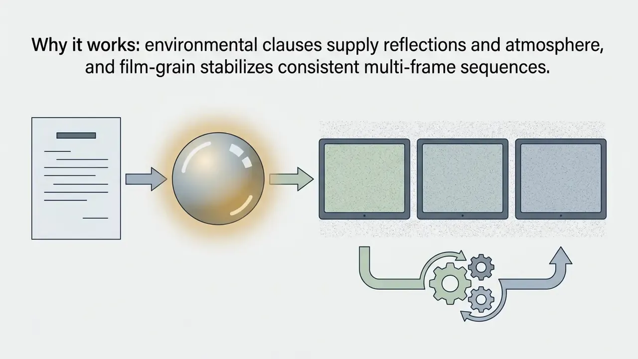Document feeding into a glowing sphere that outputs a sequence of frames processed by interconnected gears