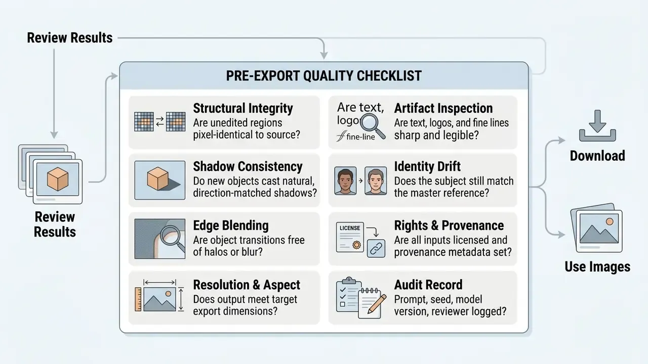 Checklist of eight quality criteria for verifying digital assets before final export and usage