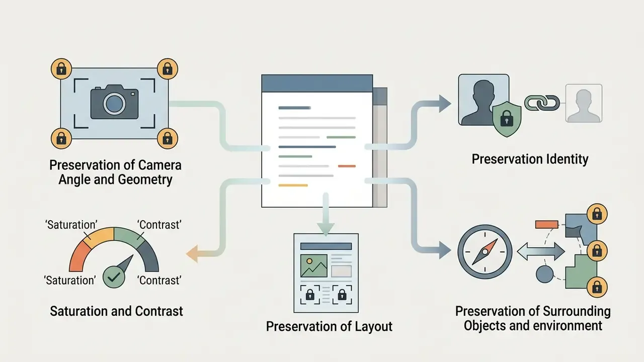 Central document processing AI image editing clauses for preserving camera angle, identity, and layout