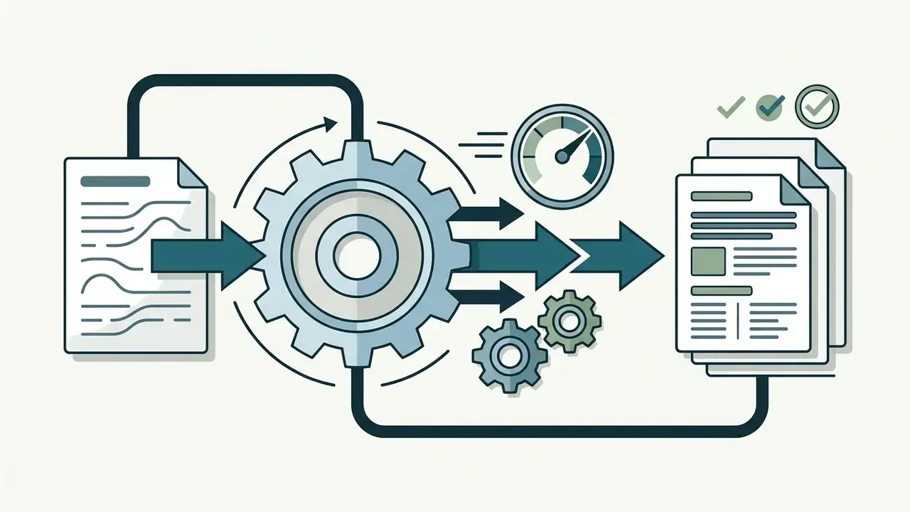 Central gear mechanism processing a document into a finalized draft with a speed indicator