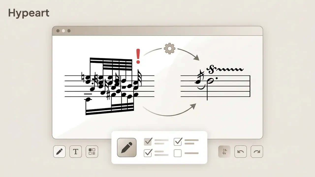 Software interface converting cluttered 64th notes into a clean musical trill with an ornament symbol