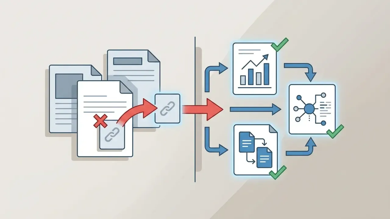 Diagram showing the replacement of outdated document links with relevant API and technical references