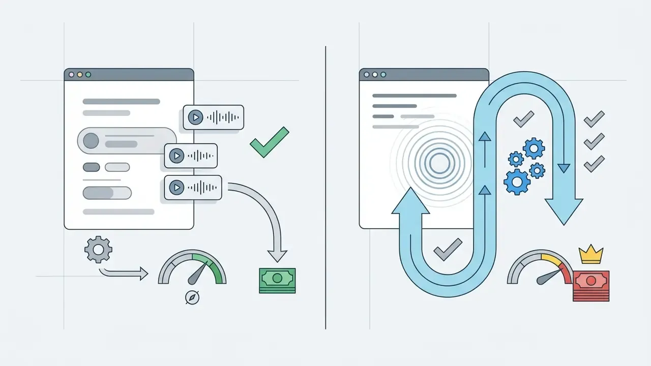 Comparison of asynchronous voice notes versus real-time calling with cost and performance indicators