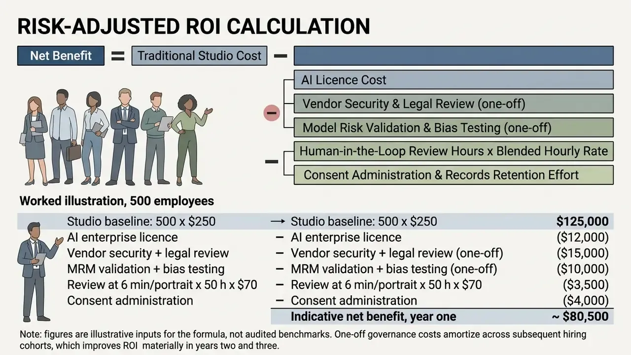 Formula breakdown comparing traditional studio costs against enterprise AI implementation expenses