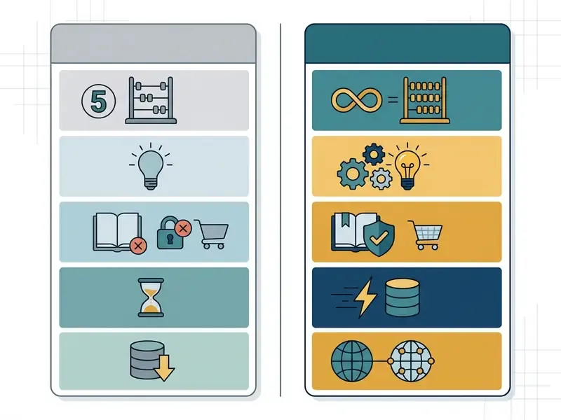 Comparison table contrasting limited free AI tool features with expanded paid and API access options