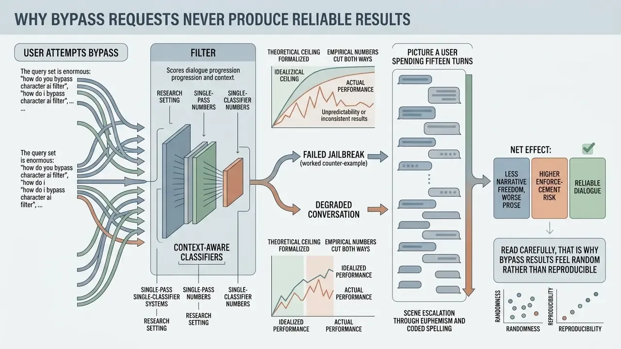 Flowchart showing how user queries pass through context-aware classifiers to produce inconsistent results