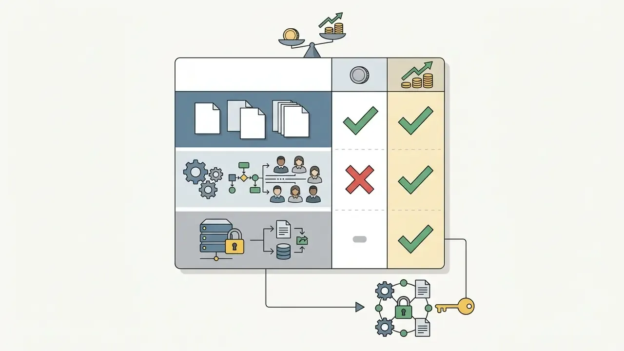 Comparison table featuring checkmarks and icons for team collaboration and data security features